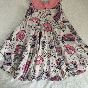 Pink and White Graphic Print Dress with collar